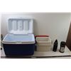 Image 1 : Rubbermaid Cooler 19 x 12 + Coleman 12 x 9 + Thermos + Water Bottle