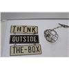 Image 2 : Think Outside The Box Metal Sign + String Lights