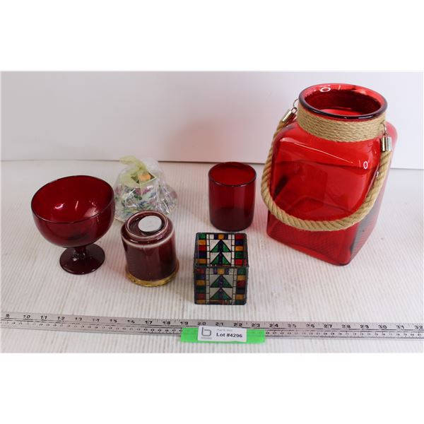 Misc. Candles, Red Glassware