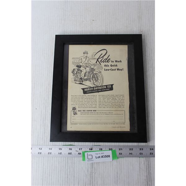 Framed Harley Davidson Advertisement - 9 1/2  x 11 1/2 