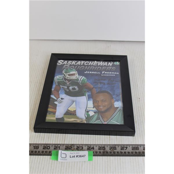 Saskatchewan Roughrider Jerrell Freeman Linebacker Signed Framed Photo (9 1/2  x 11 1/2 )