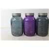 Image 3 : (3) Coloured Glass Mason Jars