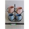 Image 1 : Coco + Lola Set of (4) Mugs + Black Metal Stand - Ceramic, Never Used