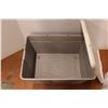Image 2 : *Grey Stackable Storage Tote - 24" w x 16" l x 14" h, Used, On Rollers, Small White Bucket