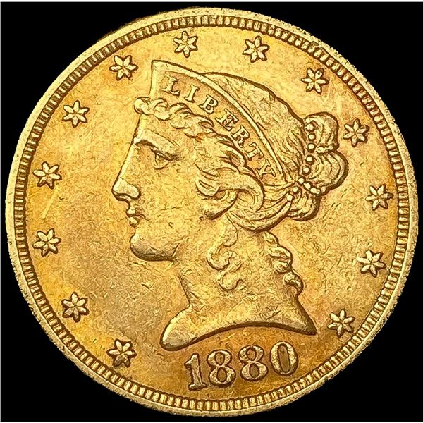 1880 $5 Gold Half Eagle CLOSELY UNCIRCULATED
