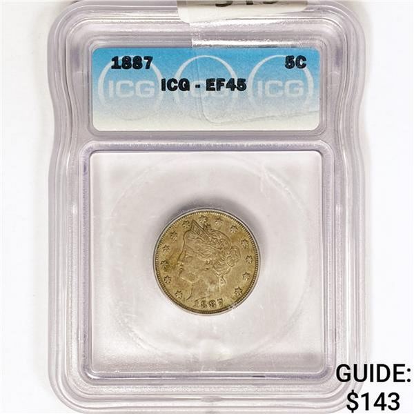 1887 Liberty Victory Nickel ICG EF45