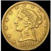 Image 1 : 1881 $5 Gold Half Eagle CLOSELY UNCIRCULATED