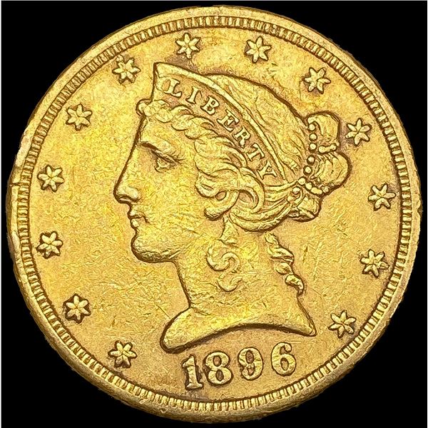 1896-S $5 Gold Half Eagle CLOSELY UNCIRCULATED