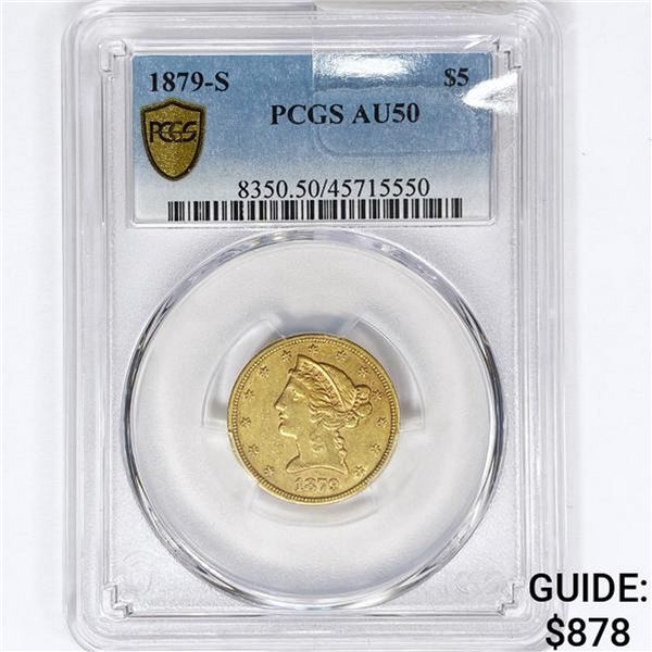 1879-S $5 Gold Half Eagle PCGS AU50
