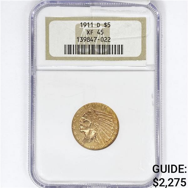 1911-D $5 Gold Half Eagle NGC XF45