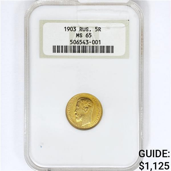 1903 Russia .1245oz Gold 5 Roubles NGC MS65