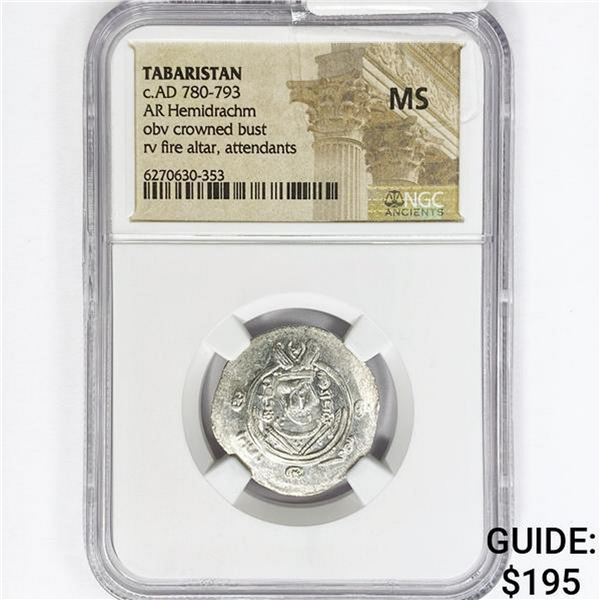 AD 780-793 Tabaristan AR Hemidrachm NGC MS
