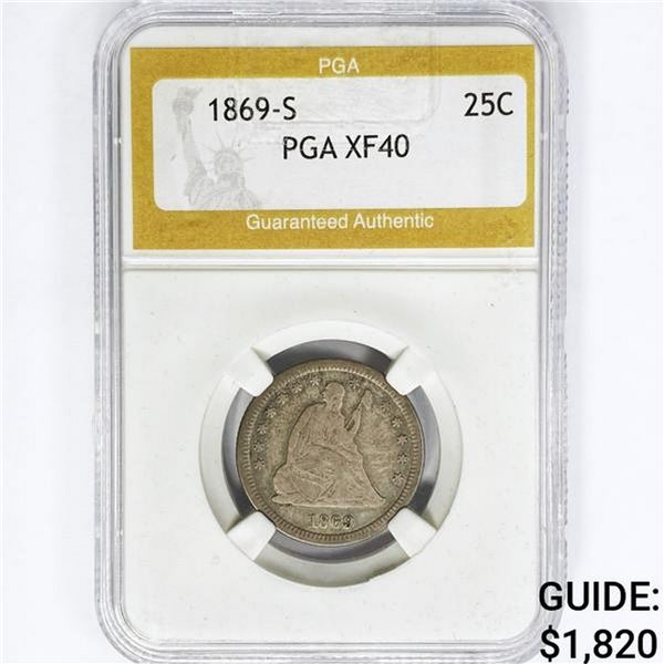 1869-S Seated Liberty Quarter PGA XF40