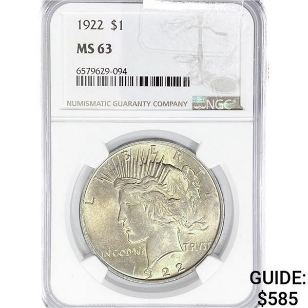 1922-1923 Set (5) Silver Peace Dollar NGC MS63