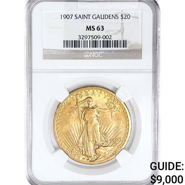 1907 $20 Gold Double Eagle NGC MS63