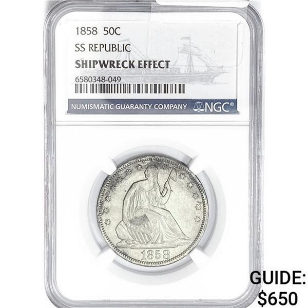 1858 Seated Lib. 50C NGC Shipwreck SS Rep Bx Set