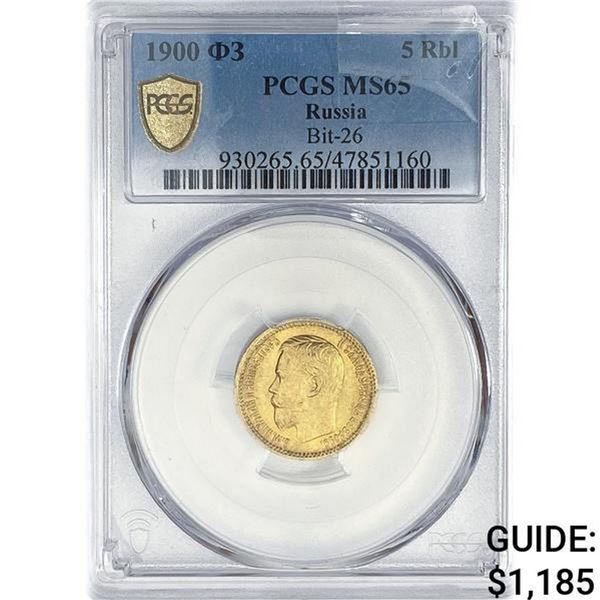 1900 Russia .1244oz Gold 5 Roubles PCGS MS65 Bit-2