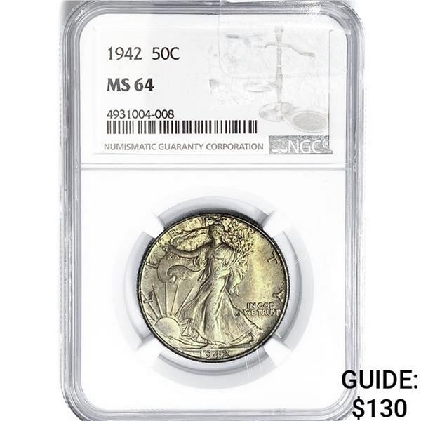 1942 Walking Liberty Half Dollar NGC MS64