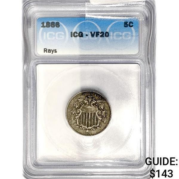 1866 Shield Nickel ICG VF20