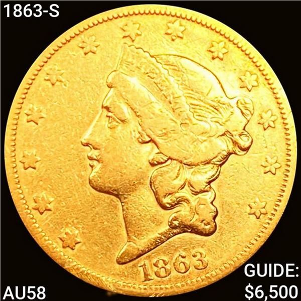 1863-S $20 Gold Double Eagle CHOICE AU