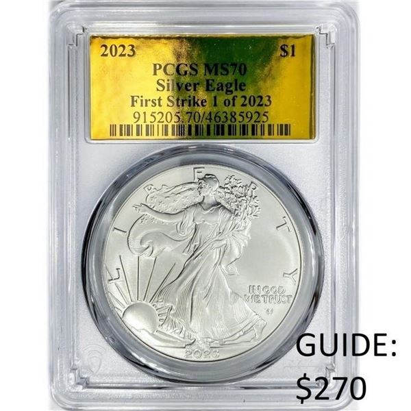 2023 Silver Eagle PCGS MS70 First Strike Gold Labl