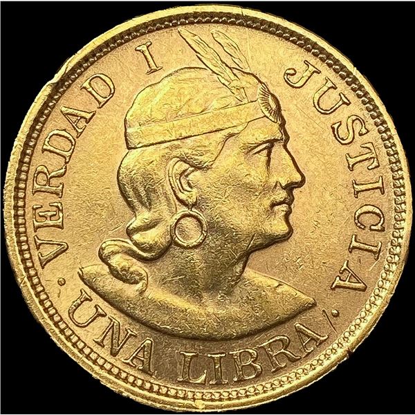 1917 Peru .2355oz Gold Libra CHOICE BU