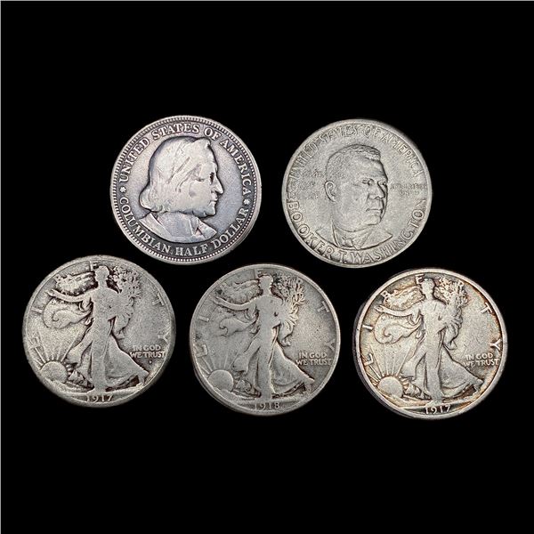 (5) Varied US Half Dollars (1893, 1917, 1917-D, 19