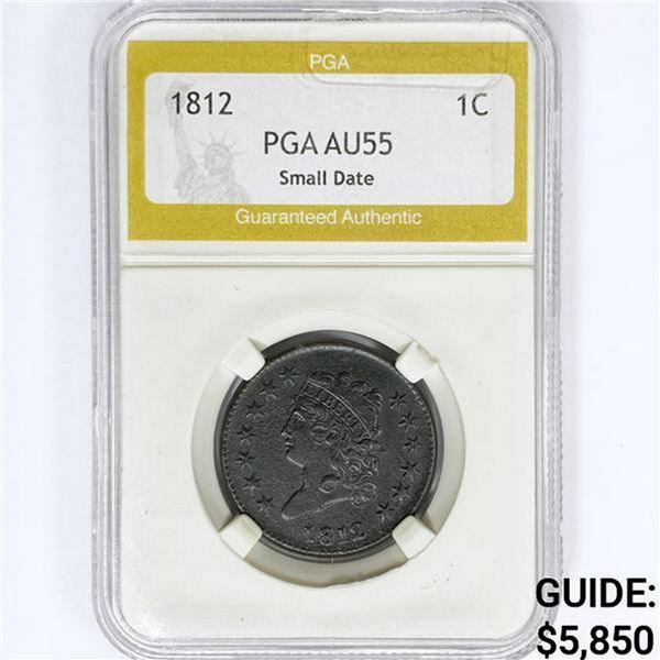 1812 Large Cent PGA AU55 Small Date