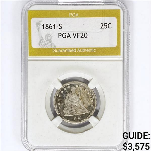 1861-S Seated Liberty Quarter PGA VF20