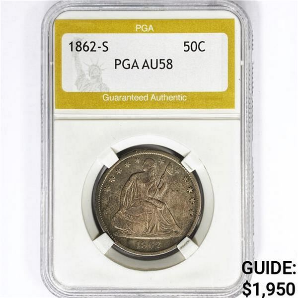 1862-S Seated Liberty Half Dollar PGA AU58