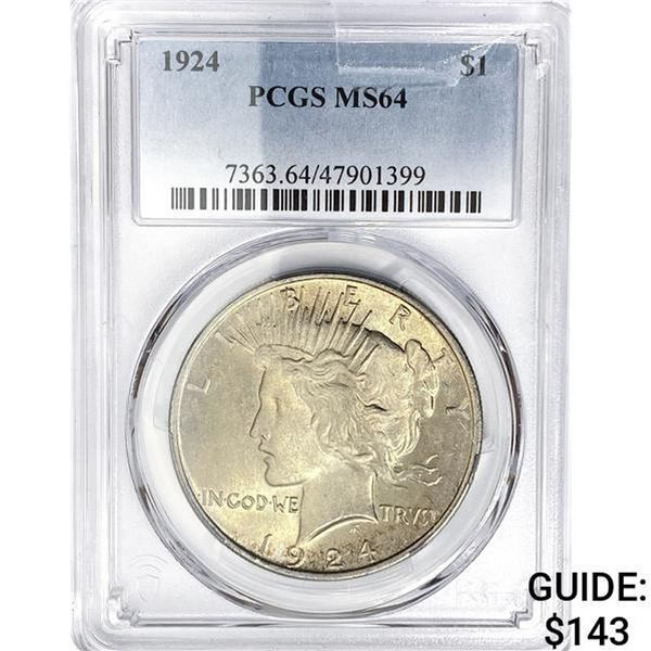 1924 Silver Peace Dollar PCGS MS64