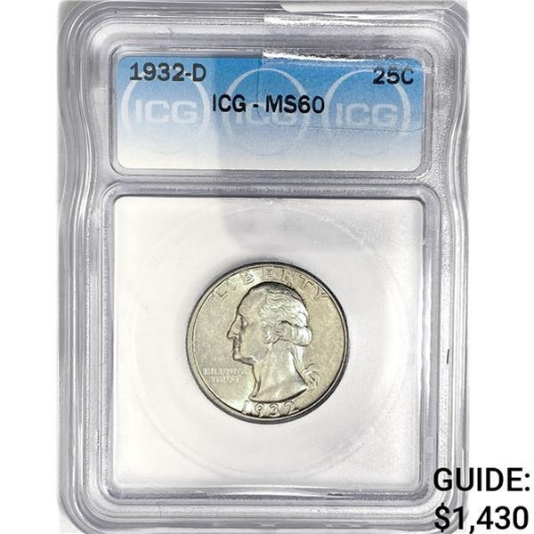 1932-D Washington Silver Quarter ICG MS60