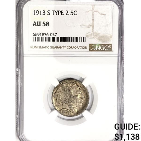 1913-S Buffalo Nickel NGC AU58 Type 2