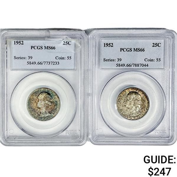 (2) 1952 Washington Quarters PCGS MS66