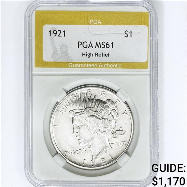 1921 Silver Peace Dollar PGA MS61 High Relief