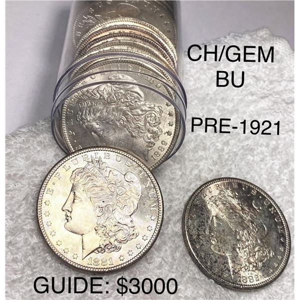 Pre 1921 20 Coin Roll Morgan Silver Dollars UNC