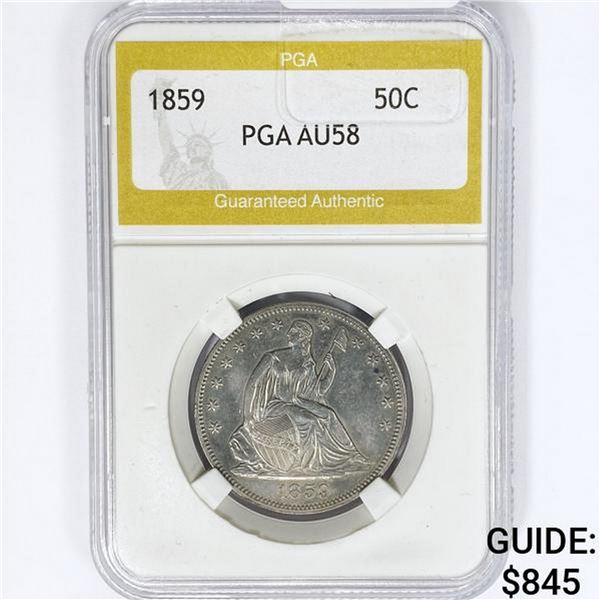 1859 Seated Liberty Half Dollar PGA AU58