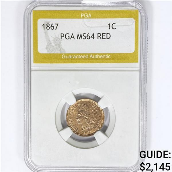 1867 Indian Head Cent PGA MS64 RED