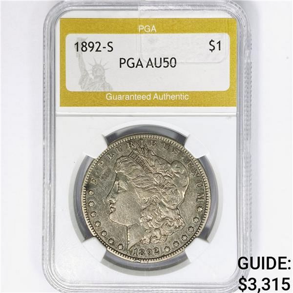 1892-S Morgan Silver Dollar PGA AU50