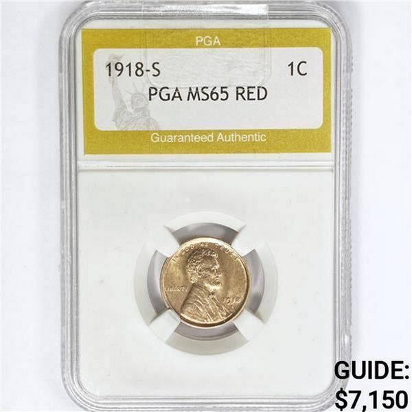 1918-S Wheat Cent PGA MS65 RED