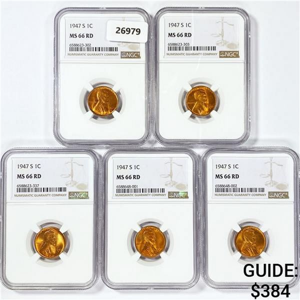 (5) 1947-S Lincoln Wheat Cents NGC MS66 RD