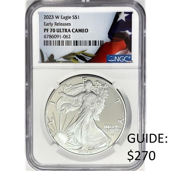 2023-W White Silver Eagle NGC PR70 UCam Flag Label