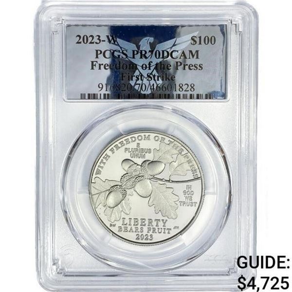 2023-W $100 FOP 1OZ PLAT FS PCGS PR70 DCAM Sil Lbl