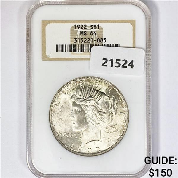 1922 Silver Peace Dollar NGC MS64
