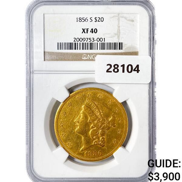 1856-S $20 Gold Double Eagle NGC XF40