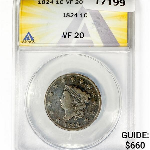 1824 Large Cent ANACS VF20
