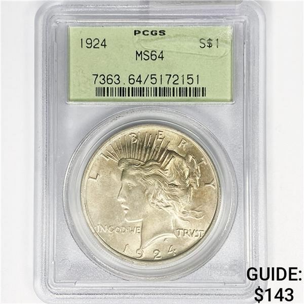 1924 Silver Peace Dollar PCGS MS64