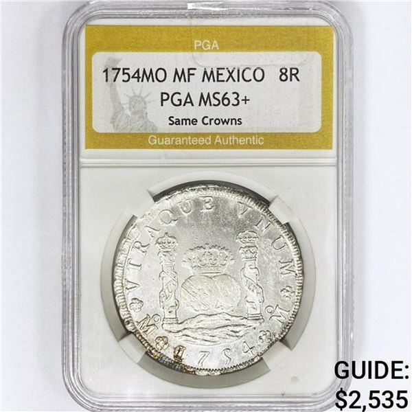 1754MO MF Mexico 8 Reales PGA MS63+ Same Crowns