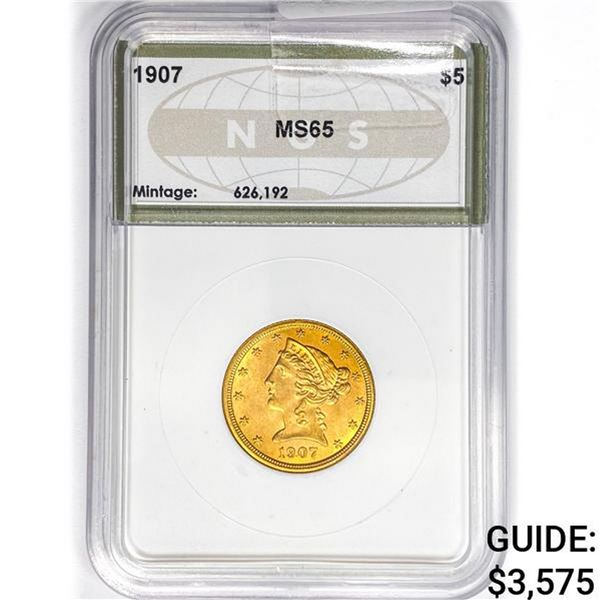 1907 $5 Gold Half Eagle NGS MS65