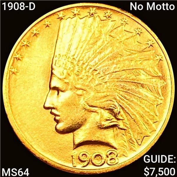 1908-D No Motto $10 Gold Eagle CHOICE BU